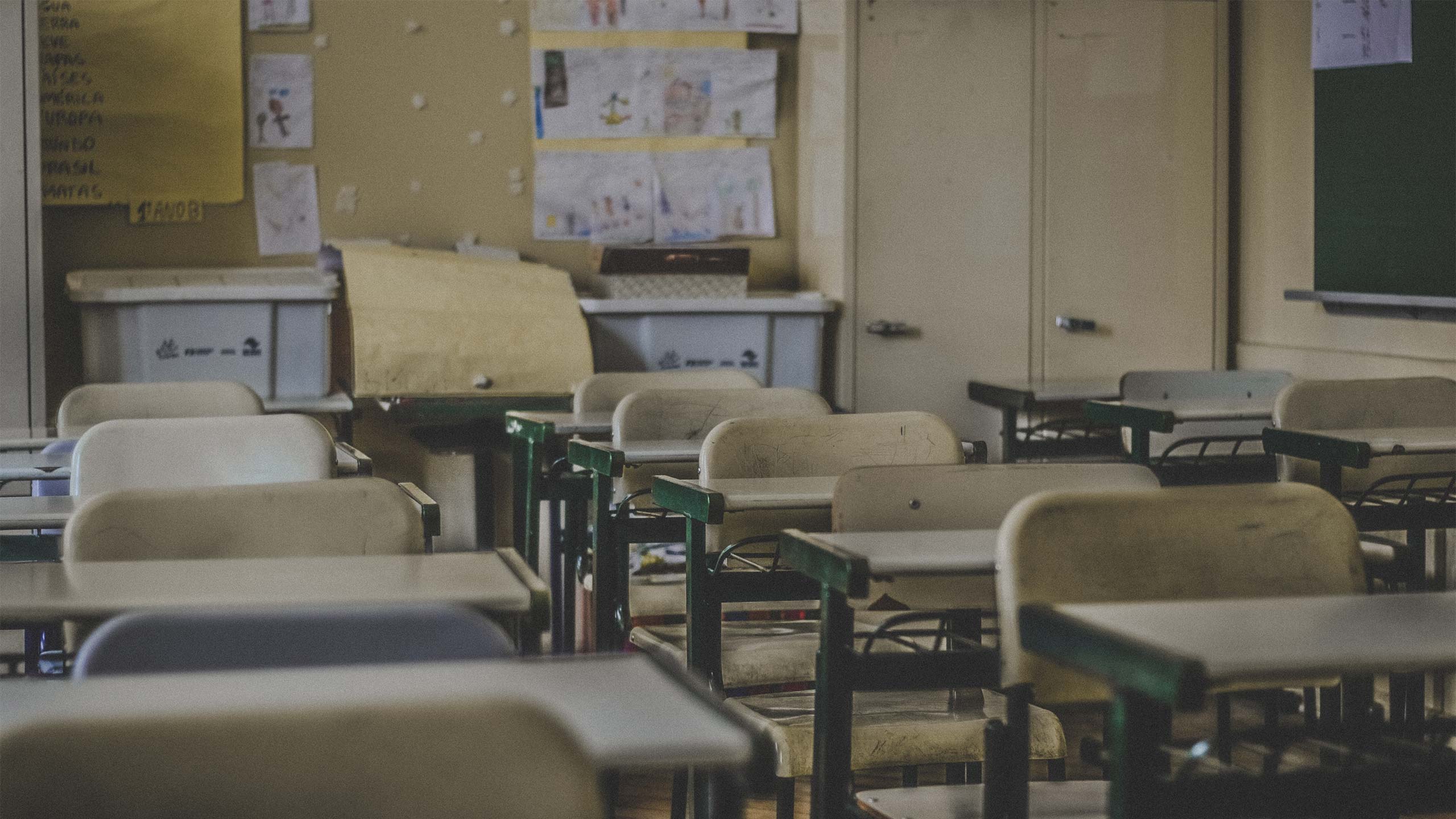 An empty classroom of desks